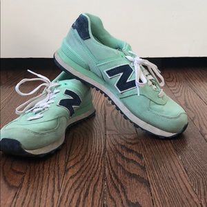 New Balance 574, size 10 , aqua and navy
